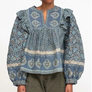 Sea Margo Border Long Sleeve Quilted Top - Medium